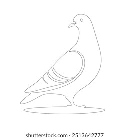 The pigeon line art coloring page template, One continuous line drawing of flying dove with two hands. Bird symbol of peace and freedom in simple linear style