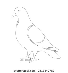 The pigeon line art coloring page template, One continuous line drawing of flying dove with two hands. Bird symbol of peace and freedom in simple linear style