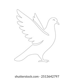 La línea de paloma arte para colorear página de Plantilla, una línea continua de dibujo de paloma voladora con dos manos. Símbolo de pájaro de paz y libertad en estilo lineal simple