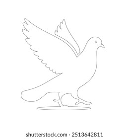 The pigeon line art coloring page template, One continuous line drawing of flying dove with two hands. Bird symbol of peace and freedom in simple linear style