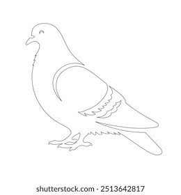 The pigeon line art coloring page template, One continuous line drawing of flying dove with two hands. Bird symbol of peace and freedom in simple linear style