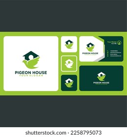 pigeon logo design with house and business card