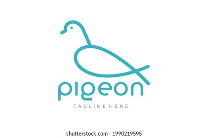 Pigeon logo design with simple minimalist line art monoline style.