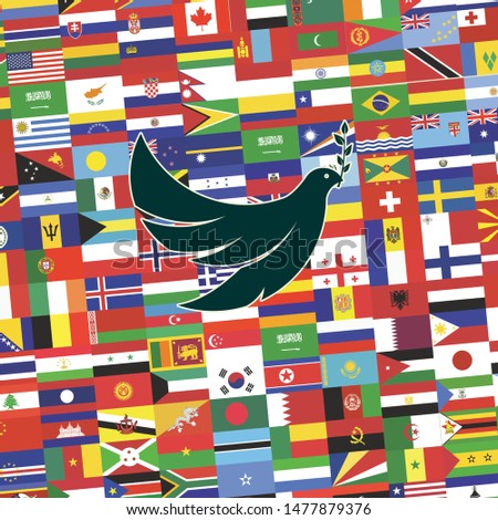 The Pigeon Minimalist Logo with Flags Background
