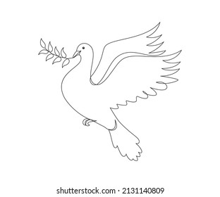 Pigeon in a modern abstract minimalist one line style. Symbol of peace. Continuous black line simple drawing. Vector fashion illustration. Stop the War in Ukraine. Please no War. 