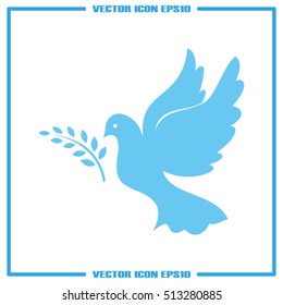 Pigeon and olive leaf icon vector illustration eps10. Isolated badge dove flat design for website or app - stock graphics