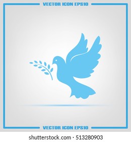 Pigeon and olive leaf icon vector illustration eps10. Isolated badge dove flat design for website or app - stock graphics