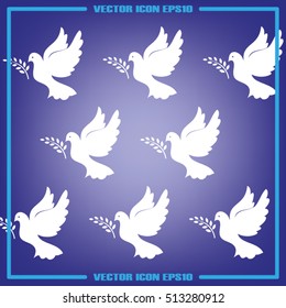 Pigeon and olive leaf icon vector illustration eps10. Isolated badge dove flat design for website or app - stock graphics