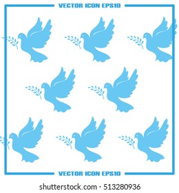 Pigeon and olive leaf icon vector illustration eps10. Isolated badge dove flat design for website or app - stock graphics