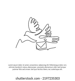 Pigeon one continuous line drawing. Cute decoration hand drawn elements. Vector illustration of minimalistic style on a white background.