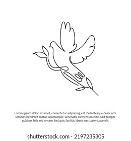 Pigeon one continuous line drawing. Cute decoration hand drawn elements. Vector illustration of minimalistic style on a white background.
