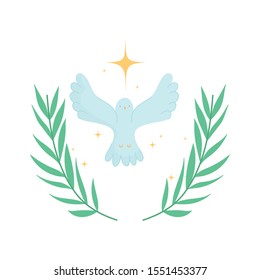 pigeon open wings gold star emblem vector illustration