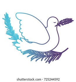 pigeon peace symbol side view with olive branch in her peak on gradient color silhouette from blue to purple vector illustration