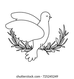 pigeon peace symbol side view in olive branch on dotted silhouette vector illustration