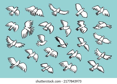 Pigeon peace vector illustrations set, poster