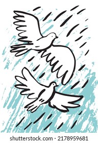 Pigeon peace vector illustrations set, poster