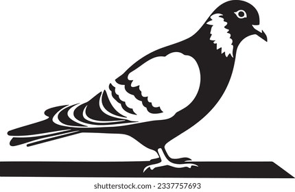 Pigeon perched on a ledge, Basic simple Minimalist vector graphic, isolated on white background, black and white