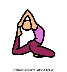 pigeon pose eka pada rajakapotasana yoga color icon vector. pigeon pose eka pada rajakapotasana yoga sign. isolated symbol illustration