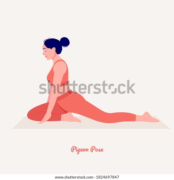 Pigeon Pose.\
Young woman practicing Yoga pose. Woman workout fitness, aerobic\
and exercises. Vector\
Illustration.