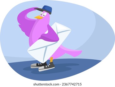 Pigeon with post letter, illustration, vector on a white background.