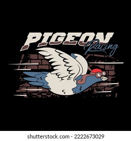 Pigeon Racing Vector Artwork Illustration Stock For Tshirt, Emblem, Banner, Icon