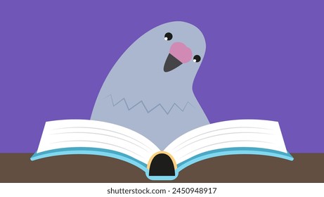 Taube liest ein Buch. Vektorillustration im flachen Stil.