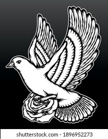 Pigeon with roses. Premium vector