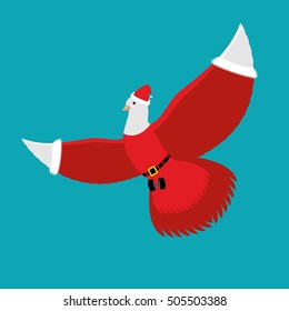 Pigeon Santa Claus. White Dove in Red costume and cap. flying bird. Illustration for New year and Christmas