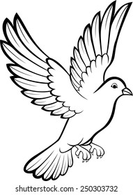 Pigeon silhouette, isolated on white. Vector tattoo illustration.