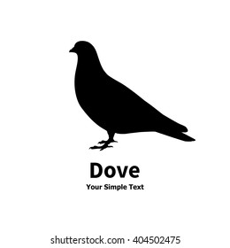 Pigeon silhouette isolated on white. The dove is a side view profile. Vector illustration of pigeon silhouette logo icon.