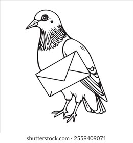  Pigeon silhouette line art illustration.