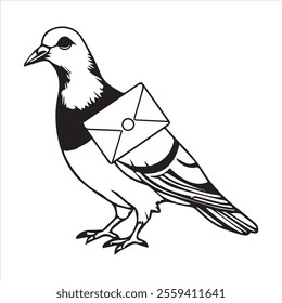  Pigeon silhouette line art illustration.
