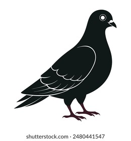 Pigeon Silhouette. Pigeon Vector Art Illustration. Pigeon, Bird, Dove, Flying Bird. Silhouette pigeon vector illustration design.