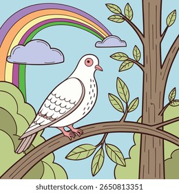 The pigeon is sitting on a branch. illustration vector 