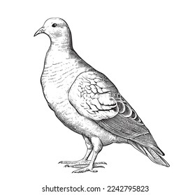 Pigeon sitting sketch hand drawn engraving style Vector illustration