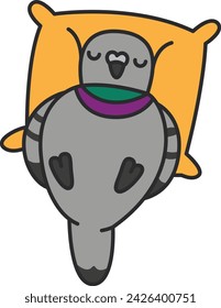 Pigeon sleeping on pillow. Vector illustration in flat style.