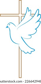 Pigeon. Symbol of love, freedom. Flying dove near the cross. Holy Spirit. Cross dove. A symbol of peace. Dove.