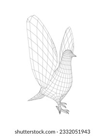 Pigeon-Vektorgrafik-Wireframe-Zeichen, flache Illustration. Taubentaube in Seitenansicht - Flaches Vektorgrafik. 3D