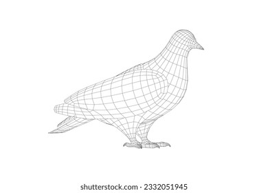 Pigeon-Vektorgrafik-Wireframe-Zeichen, flache Illustration. Taubentaube in Seitenansicht - Flaches Vektorgrafik. 3D