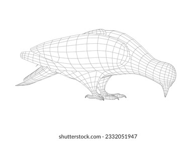 Pigeon-Vektorgrafik-Wireframe-Zeichen, flache Illustration. Taubentaube in Seitenansicht - Flaches Vektorgrafik. 3D