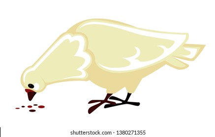 Pigeon or white dove eating seeds isolated bird vector wild animal and wildlife peace and religious symbol wings flight plumage purity symbolic creature with beak and claws wedding ritual element