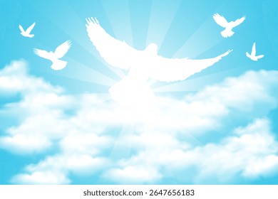 Pigeon white on heaven sky peace symbols vector