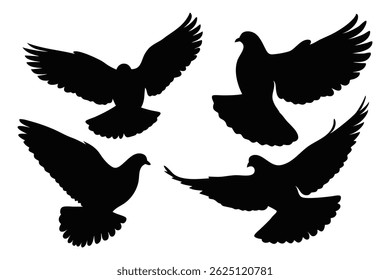 
Pigeons flying bird silhouettes set Vector illustration on white background.