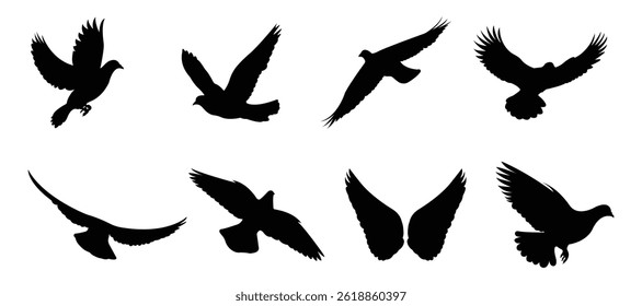 Pigeons Flying Silhouettes vectors illustration