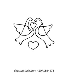 pigeons, heart sketch vector illustration on a transparent background