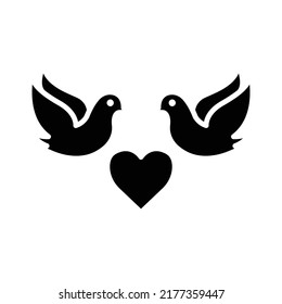 Pigeons icon with heart. Icon related to wedding. Solid icon style, glyph. Simple design editable