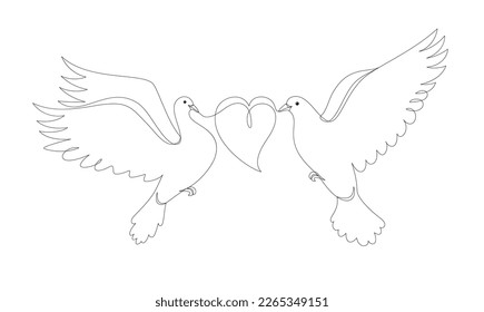 Pigeons in a modern abstract minimalist one line style with a heart.