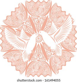 Pigeons nature pattern round background vector illustration