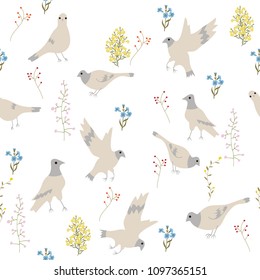 Pigeons seamless pattern. Birds print