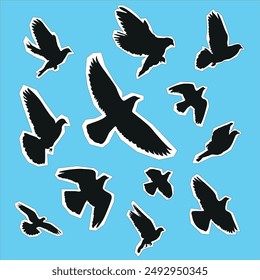 Pigeons vector black silhouette. Pigeon floating in the sky. Dove silhouette vector illustration.